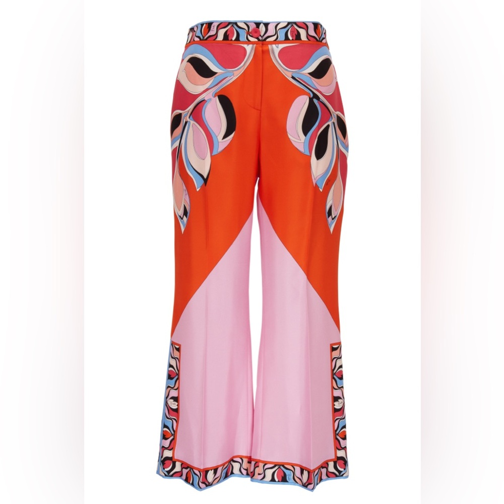 Emilio Pucci Orange & Pink Silk Printed Crop Pant
